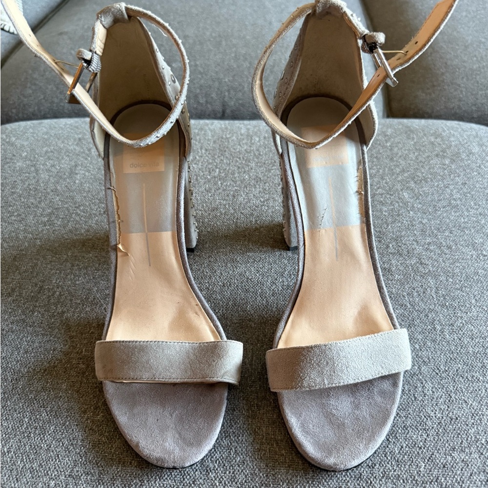 Dolce Vita Gray Heels Silver Grommet Ankle-Strap Heels